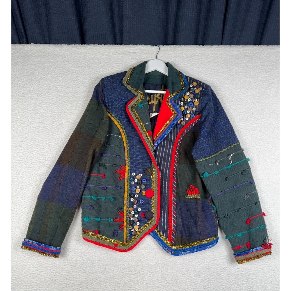 Vintage 90s Crystal Handwoven Wearable Art Jacket Blazer Women's Small - Buttons
